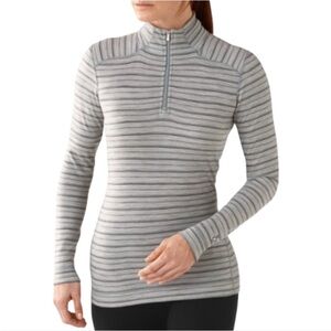 Smartwool Merino Wool 250 Long Sleeve 1/4 Zip Base layer Gray Striped